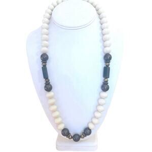 Necklace Vtg Bead Station Acrylic Chunky Geometric Art Deco Cream Brown